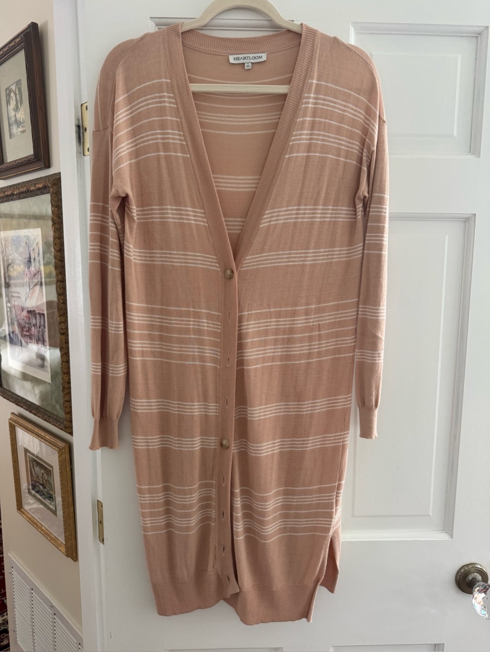 Dusty Rose/blush Striped Long Cardigan